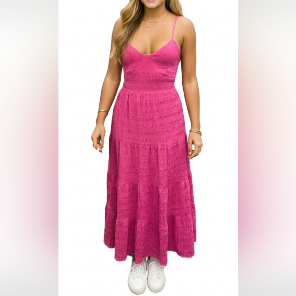 Hot Pink Smocked Maxi Sundress – Large – TikTok Trendy Summer Look
